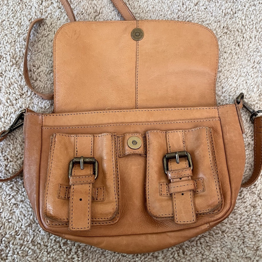 Leather Crossbody Bag Buckle Pockets Soft Utility Boho Heritage Cottagecore - Picture 7 of 11